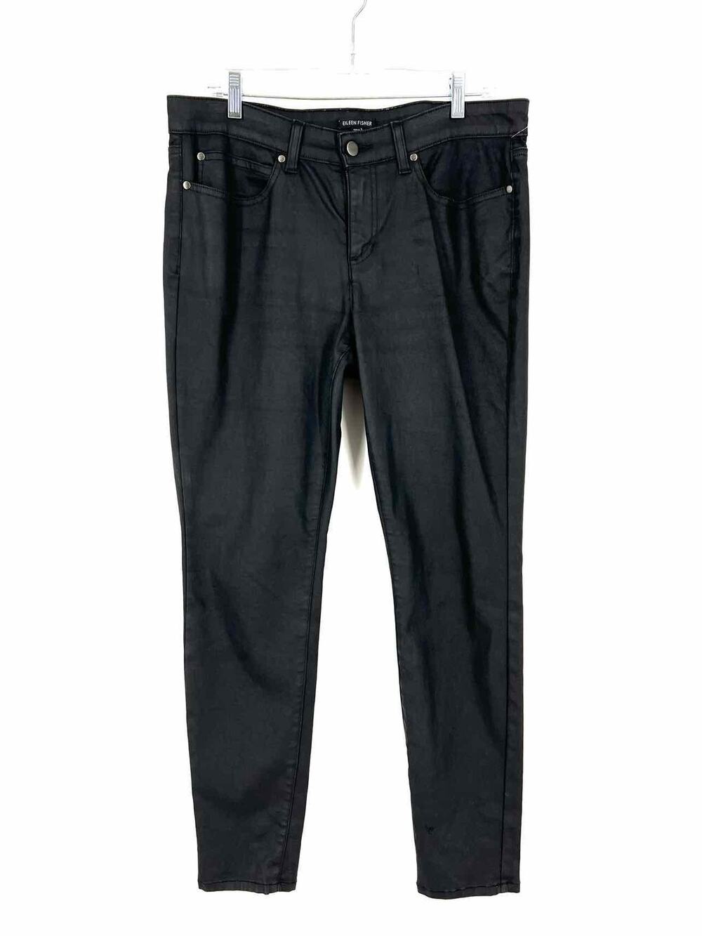 Eileen Fisher Size 12 Black Coated Denim Premium Denim Jeans